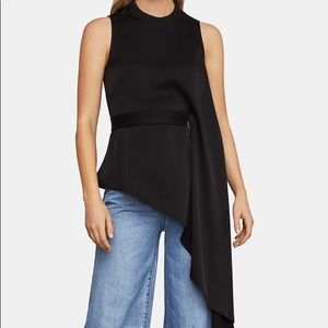 BCBGMAXAZRIA Asymmetrical Peplum Black Top